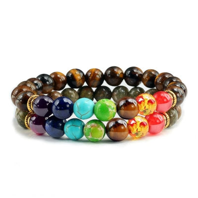 Maenner Herren Armband und Damen Armband Set in einem - Chakra Farben Perlen Armband