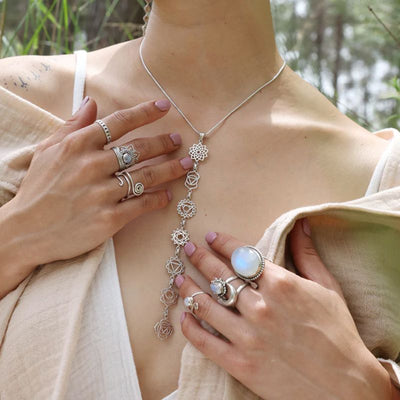 Kraftkette aus 7 Chakra Symbolen - Oeffne deine Chakra Punkte mit dieser Halskette 