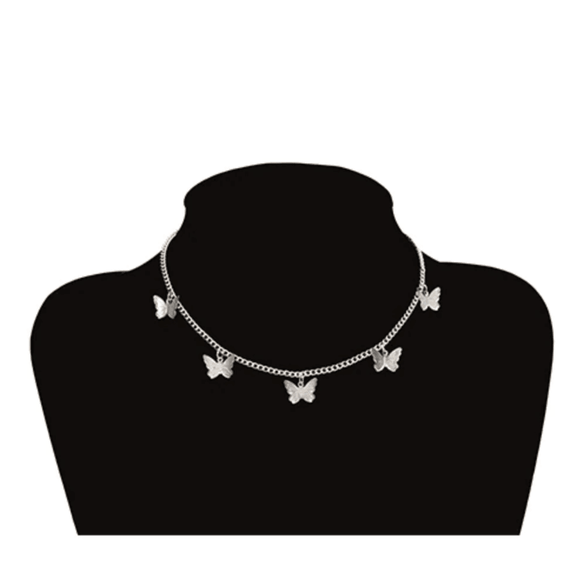 silberne Choker Halskette Schmuck mit Schmetterlingen