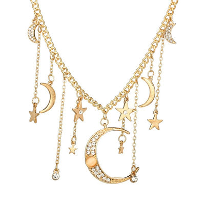 Mond und Stern Halskette mit Kristallsteinen - Damen Modeschmuck Schweiz