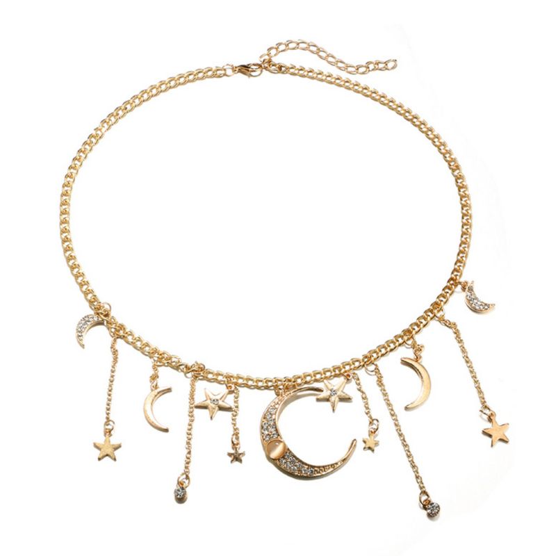 Mond und Stern Choker Halskette in gold - Damen Modeschmuck Halskette mit Mond 