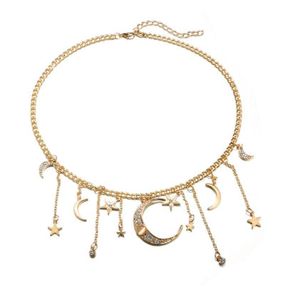 Mond und Stern Choker Halskette in gold - Damen Modeschmuck Halskette mit Mond 