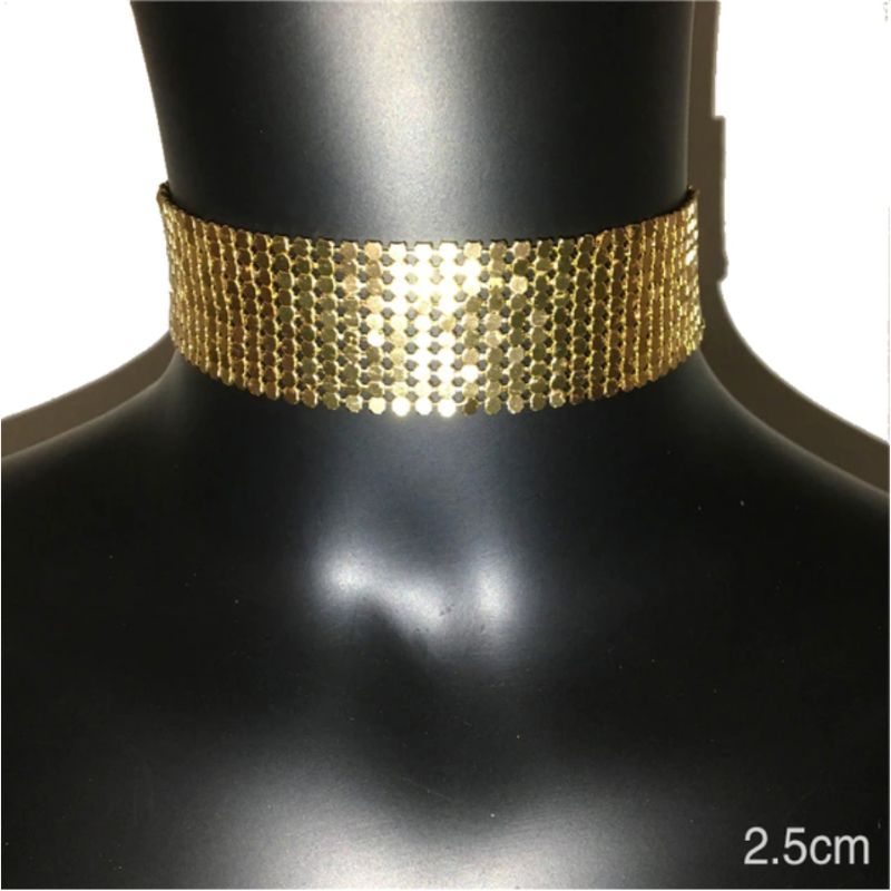 Goldene Choker Halskette aus Metall Pailletten