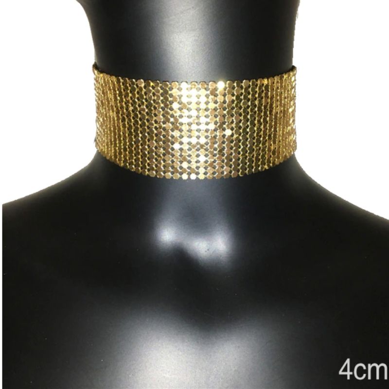Goldene Choker Halskette Halsband aus Metall Pailletten