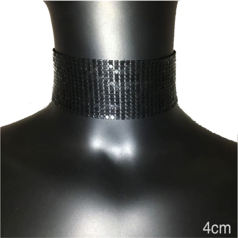 schwarze Choker Halskette aus Metall Pailletten in schwarz 