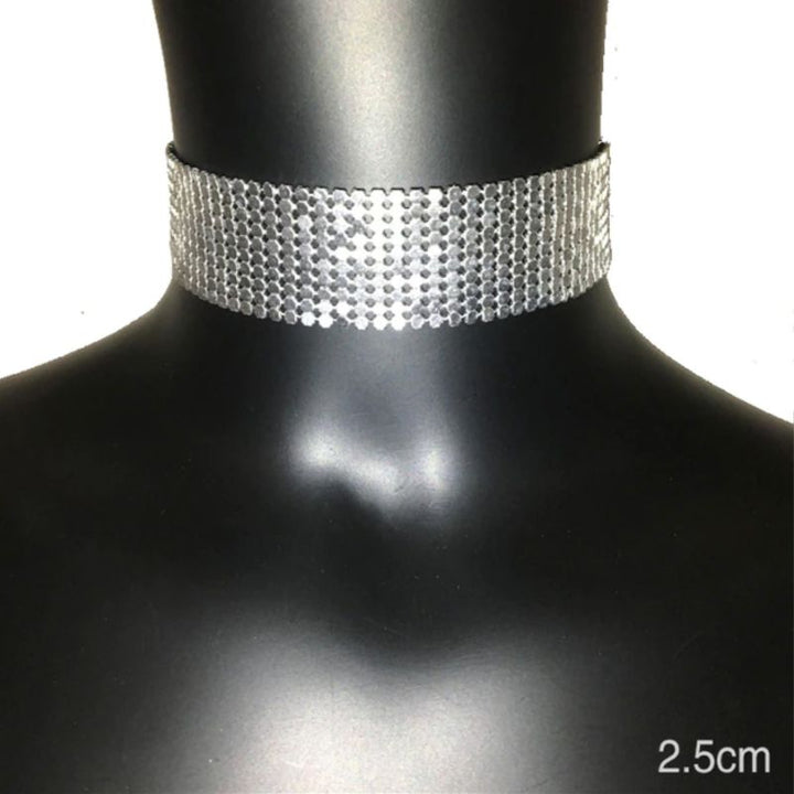Elegante Metall Pailletten Statement Choker Halskette 