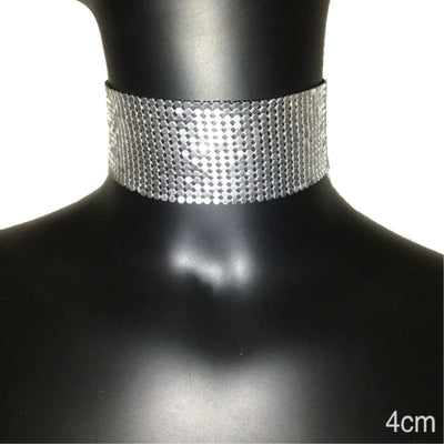 Silberne Choker Pailletten Metall Halskette Halsband Elegant