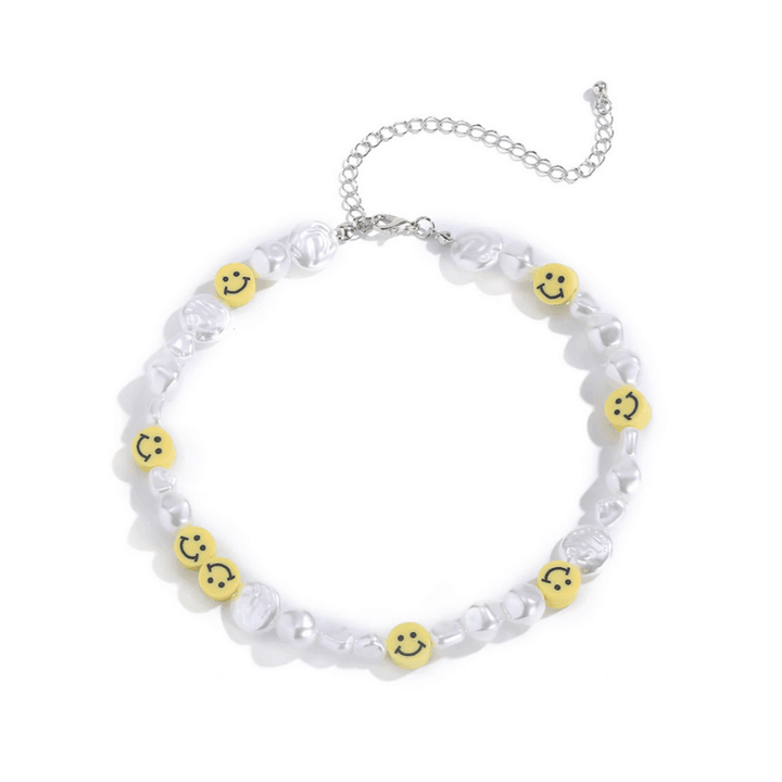 Weisse Perlen mit Smiley in Geld Choker Halskette