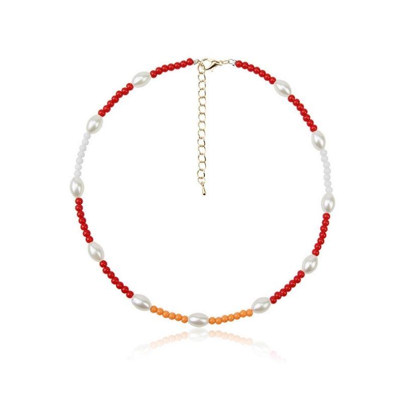 Choker Perlen Halskette aus farbigen und weissen Perlen gemischt - Modeschmuck online kaufen
