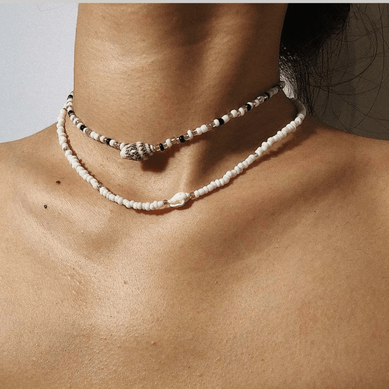 Choker Halsketten mit Muscheln - Perlen Choker Halsketten