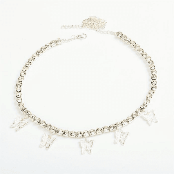 Silberne Choker Halskette mit Schmetterling Anhaengern 