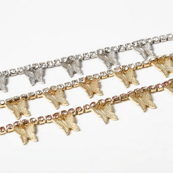 Choker Schmetterling Halsketten mit Glitzer Strasssteinen 
