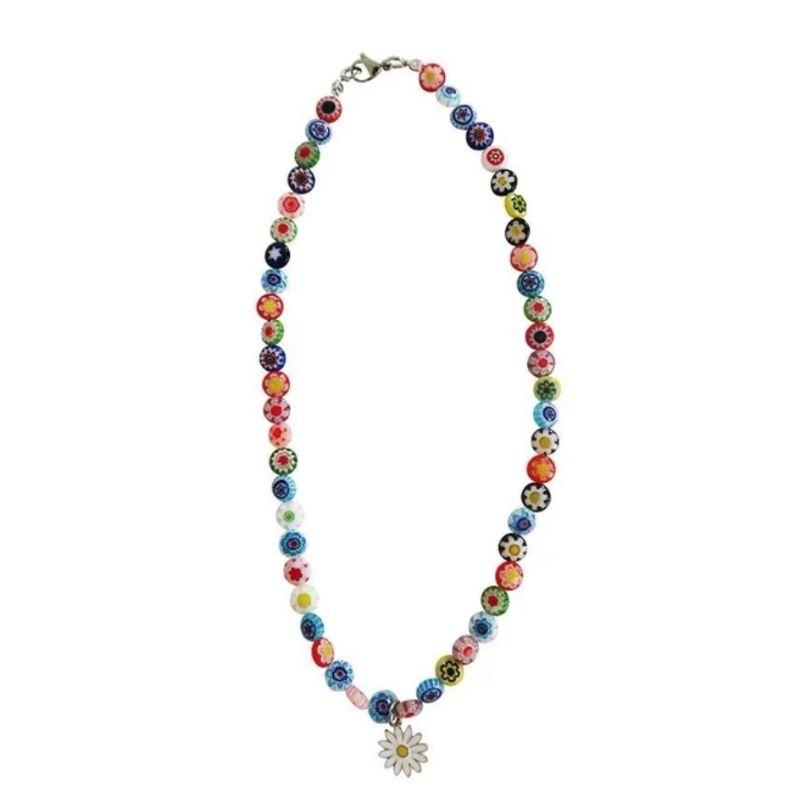 Farbige Glasperlen Halskette mit Blumenperlen Blumen Flower Power Sommer Vibes