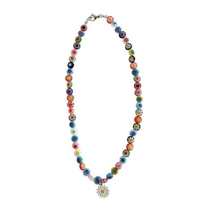Farbige Glasperlen Halskette mit Blumenperlen Blumen Flower Power Sommer Vibes