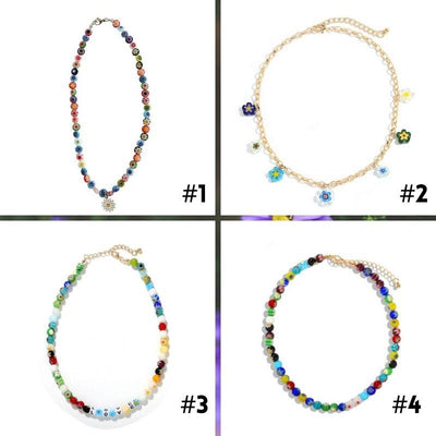 Farbige Blumen Choker Halsketten Damen - Flower Power Halsketten mit LOVE Buchstaben