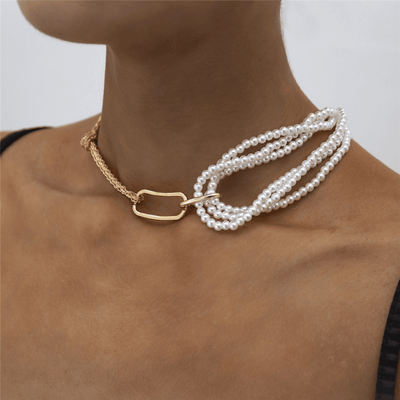 Perlen Multi Layer Choker Halskette - Gold und weiss - Just Style Schmuck