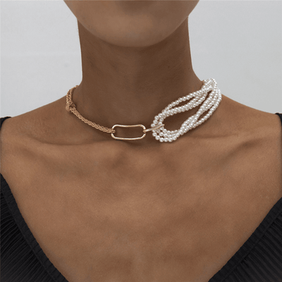 Choker Halskette Perlen und Gliederketten - asymmetrische Schmuck Halskette