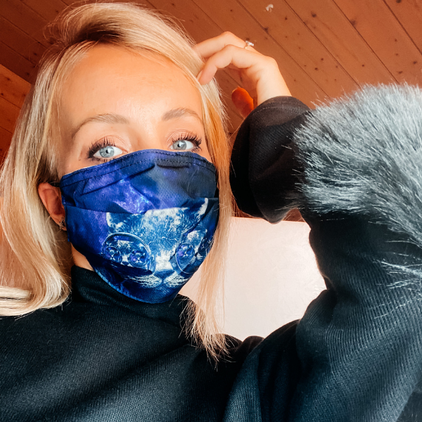 Stoffmasken mit Psychedelic Goa Spirituellen Katzen Motiven | Blaue Katze Maske