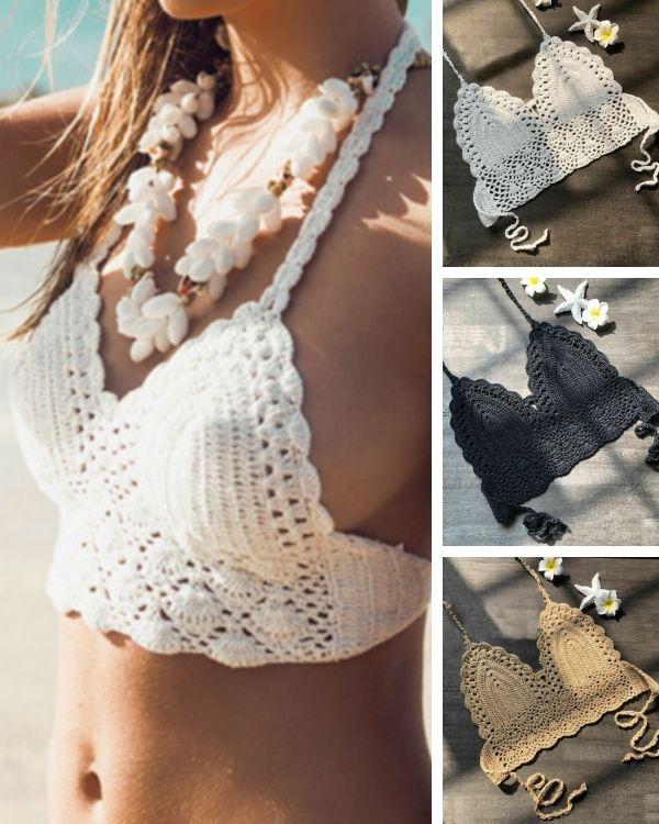 Crochet Top gehäkelt - Weiss, schwarz und beige Crochet Tops Damen online kaufen
