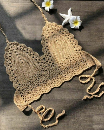 Beiges Boho Crochet Top Ibiza Boho Style Sand Farbe 