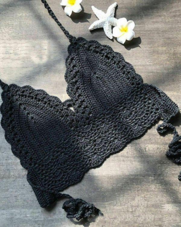 Schwarzes Crochet Häkeltop Damen Boho Shop Schweiz