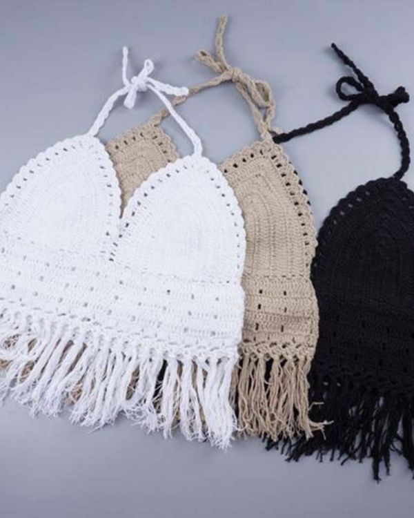 Crochet Crop Top mit Fransen - Boho Hippie Style Top