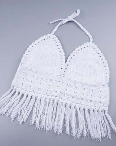 Crochet Crop Top mit Fransen zum binden am Nacken