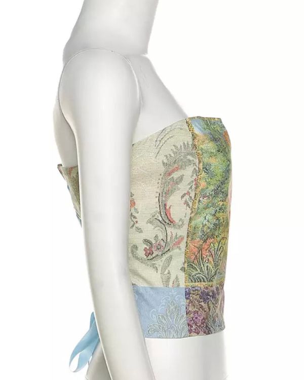 Aesthetic Crop Top mit gewebter Zeichnung und Schnuerrung auf der Rueckseite 