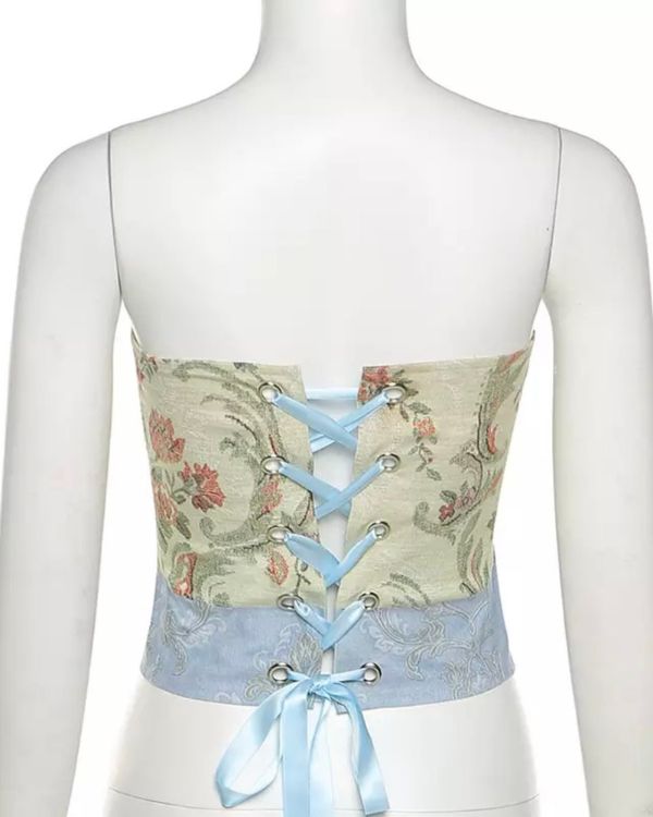 Korsett Crop Top Schulterfrei zum binden auf der Rueckseite