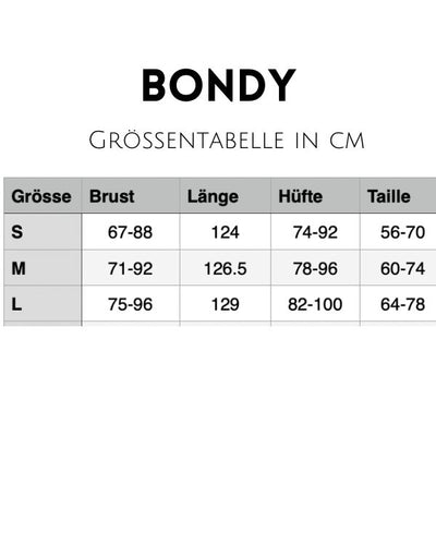 Groessentabelle Cut-Out Kleid Bondy