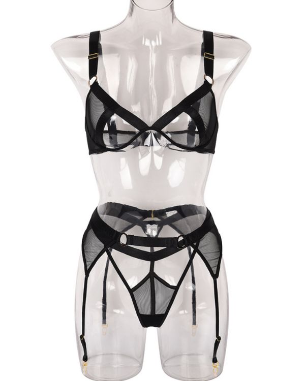 Bondage Fetish Dessous Set mit Cut-Outs und Mesh Stoff