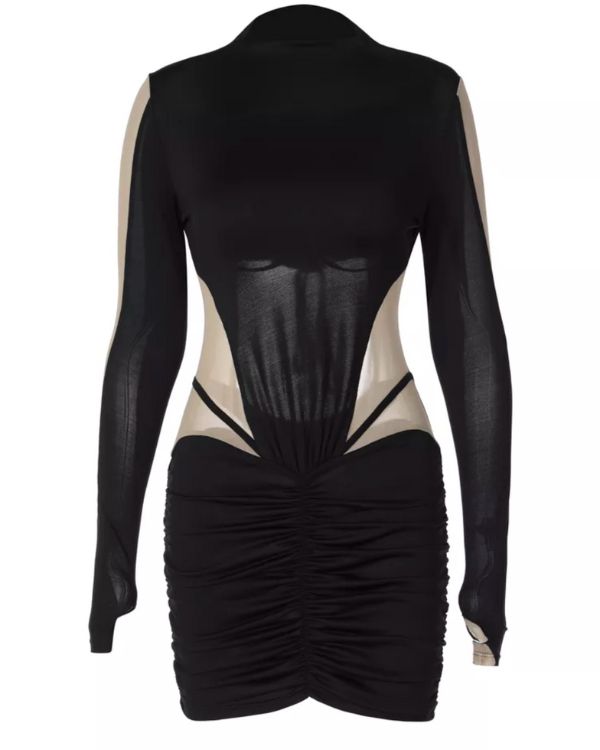 Party Club Wear Fashion Bodycon Kleid in schwarz mit Mesh Stoff