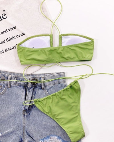 High-Waist Bikini mit Bandeau Neckholder Oberteil - Bikini Bandage Style mit Traeger 