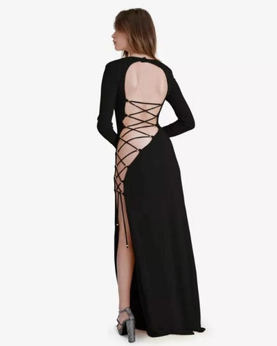 Schwarzes Schnurkleid bodenlanges Kleid Schwarz 