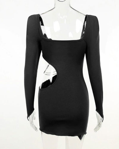 Mini Bodycon Kleid mit Cut-Outs und Glitzer Strasssteinen - langarm sexy Clubwear Kleid