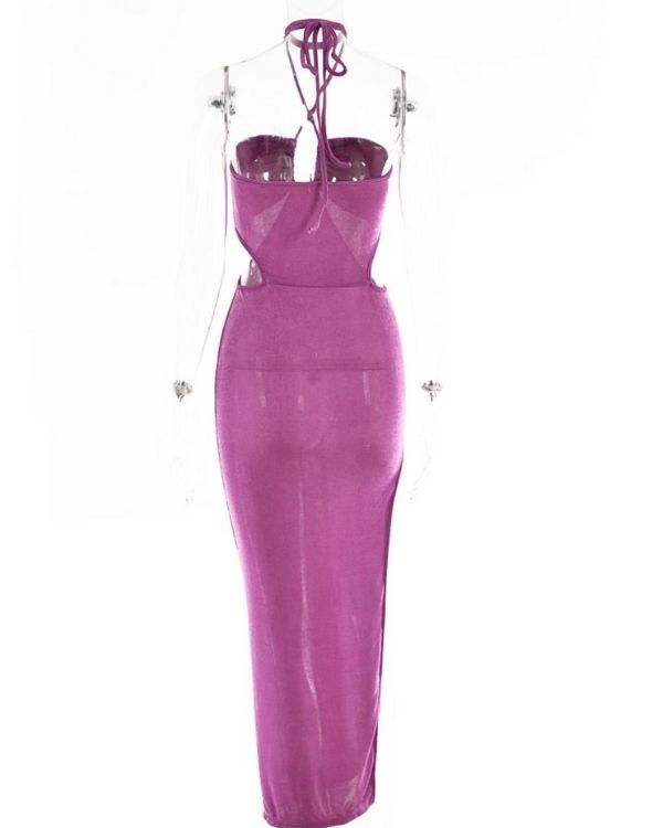 Schulterfreies Damen Sommerkleid Lang - Maxikleid mit Neckholder Traeger zum am Nacken binden 