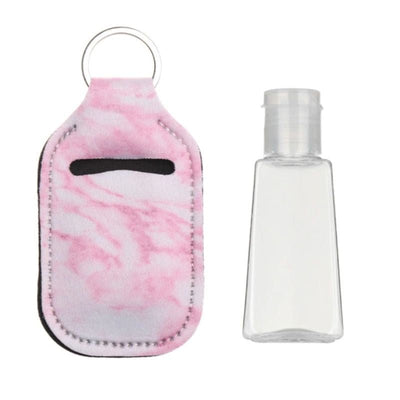 Batik Tie Dye Rosa Weiss Hand Desinfektion Spender mit Style fuer Handtasche oder Schluesselbund