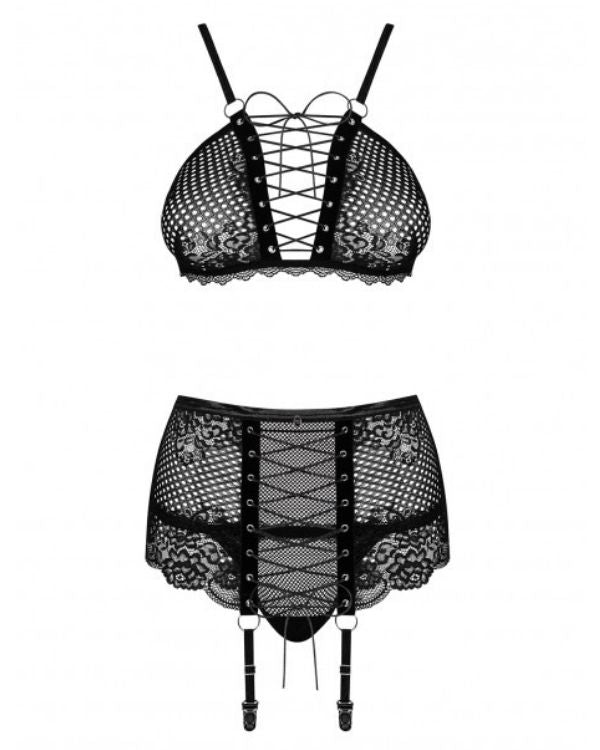 Damen Dessous Reizwaesche - erotisch und Sexy Lingerie aus schwarzen Spitzen und Netz