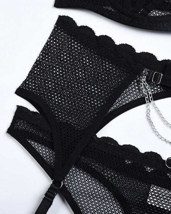 Spitzen Cut-Out Lingerie Set mit Strapsen Halterung 