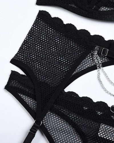 Spitzen Cut-Out Lingerie Set mit Strapsen Halterung 