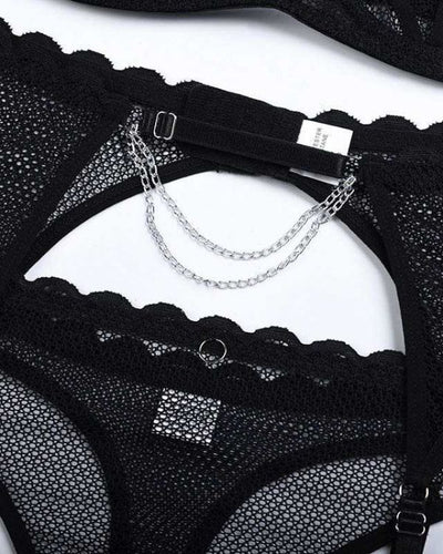 Erotisches Damen Lingerie Set mit Strapsen Halterung und Gliederketten 