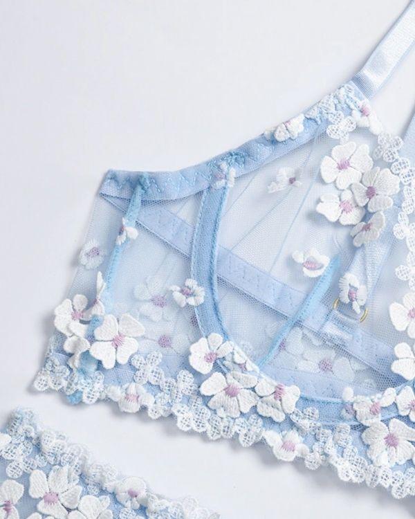 Dessous Lingerie Set Transparent mit Stickereien - erotische Reizwaesche Damen