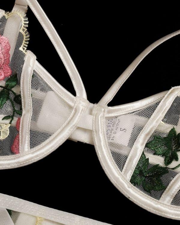 Bralette mit Bügel Mesh Bra mit Rosen Stickerei Motiven