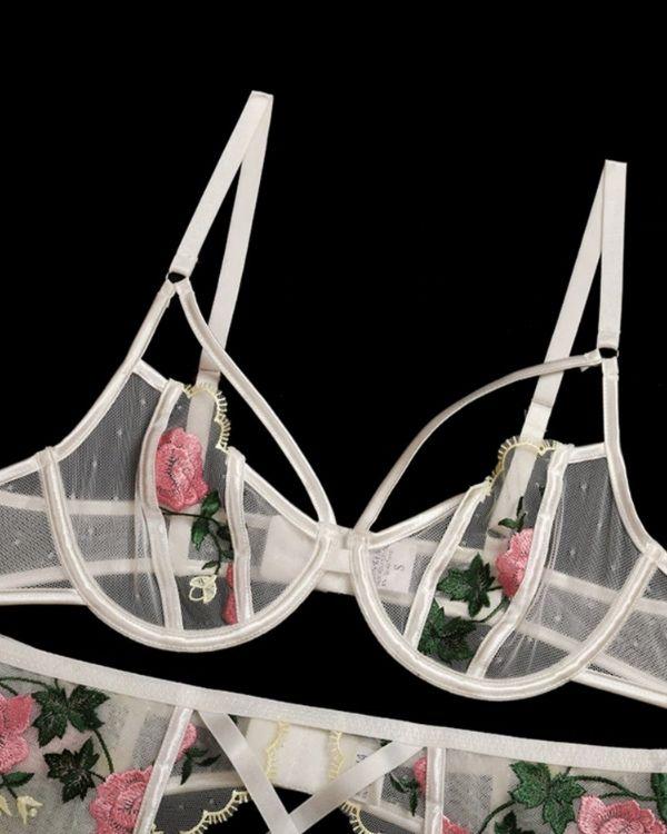 Mesh Transparent Bra mit Rosen Stickerei Motiven