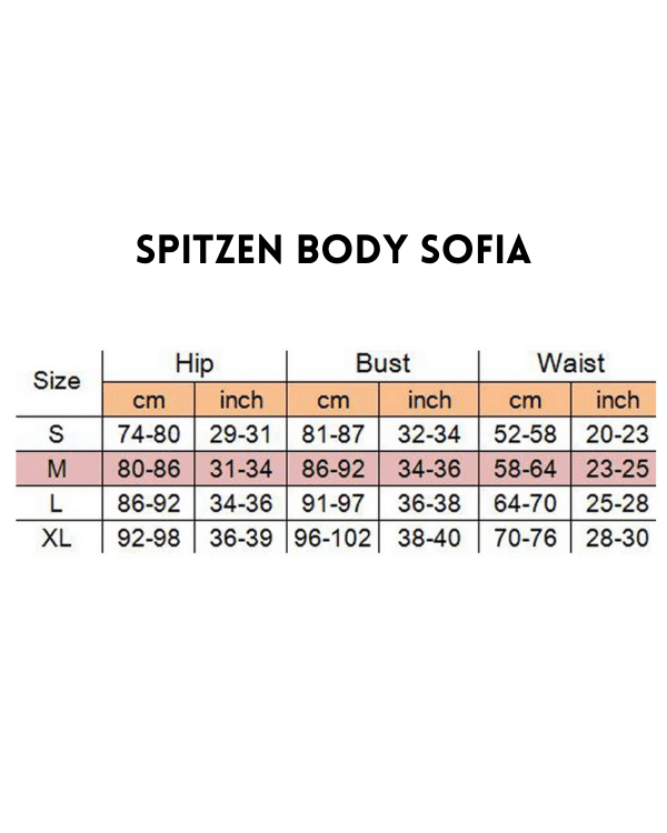 Grössentabelle Spitzen Bodysuit Sofia