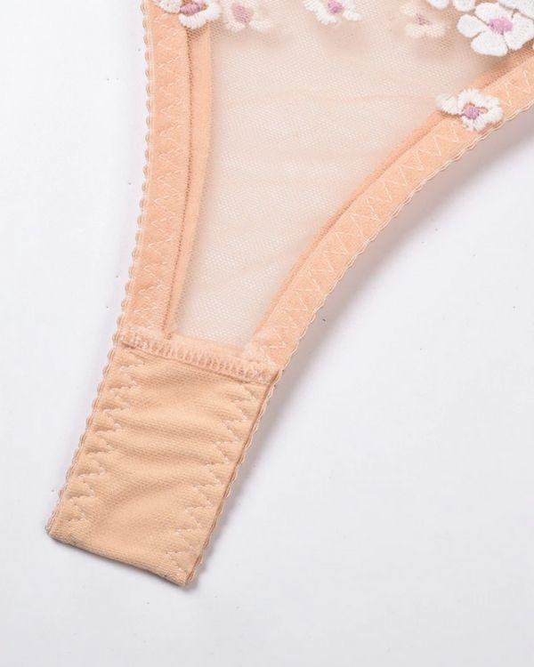 Dessous Slip Höschen Mesh mit Blumen Stickerei