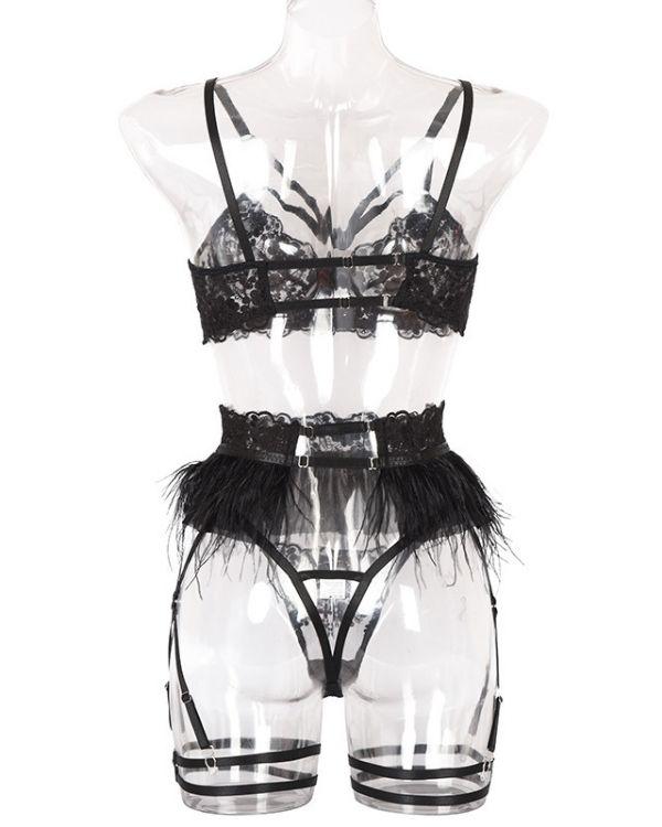 Schwarzes Lingerie Reizwäsche Set mit Strapsen Halterung
