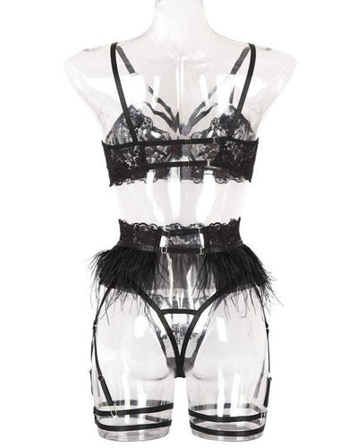 Schwarzes Lingerie Reizwäsche Set mit Strapsen Halterung