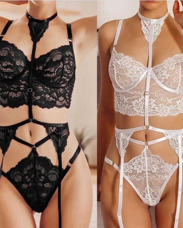 Erotische Sexy Reizwaesche Schweiz - Spitzen Dessous Set mit Strapsen Halterung 