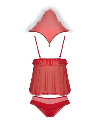 Roter erotischer Weihnacht Dessous Set mit Weihnachtsmütze und Babydoll - Sexy Santa Claus fuer Damen 